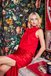 Lindsay Nicholas New York Long Skirts Silk Slit Skirt in Red