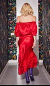 Lindsay Nicholas New York Long Skirts Silk Slit Skirt in Red