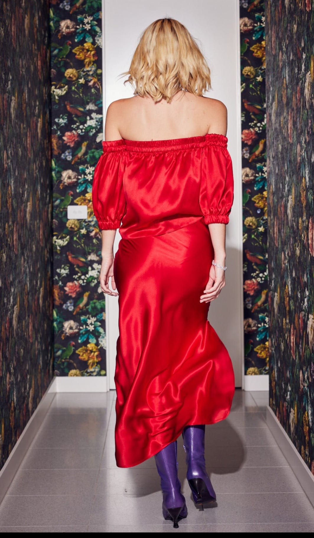 Lindsay Nicholas New York Long Skirts Silk Slit Skirt in Red
