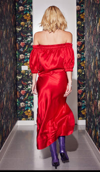 Lindsay Nicholas New York Long Skirts Silk Slit Skirt in Red