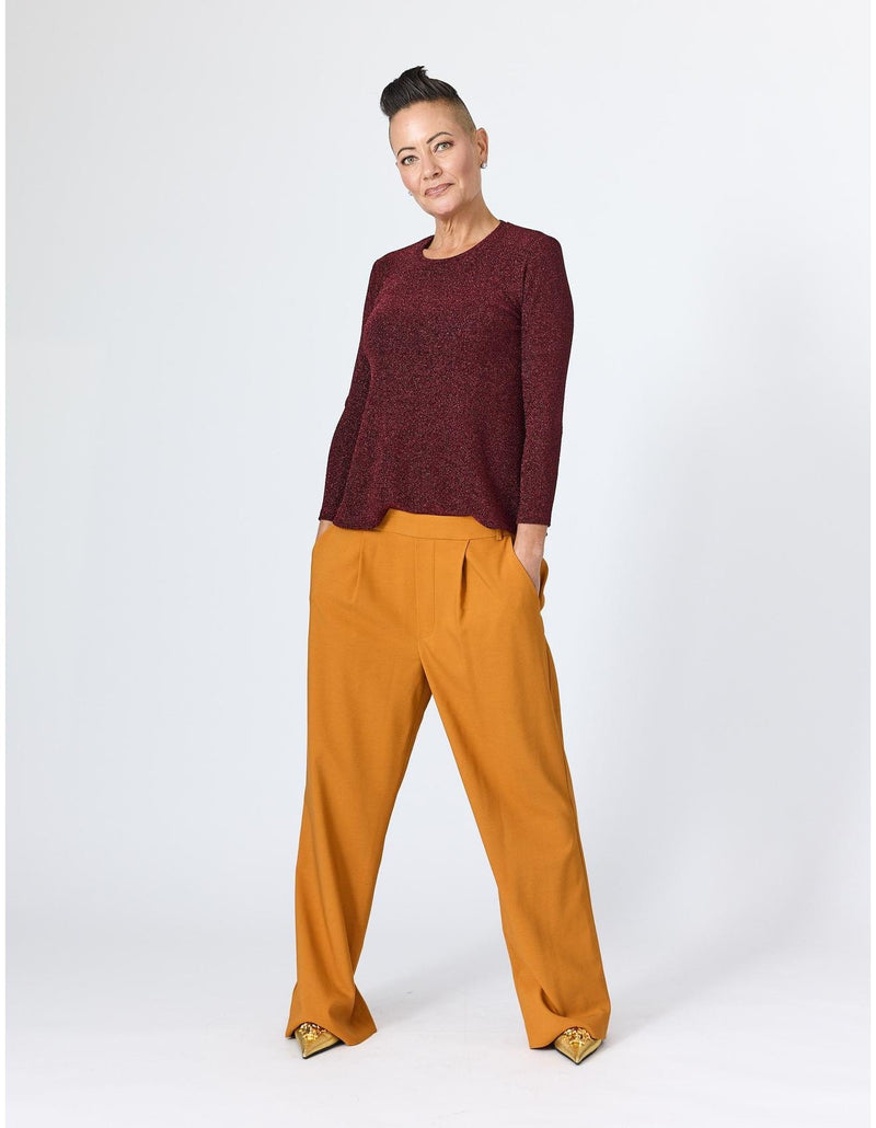 Lindsay Nicholas New York TOP Disco Glitter Bracelet Sleeve Top in Shiraz