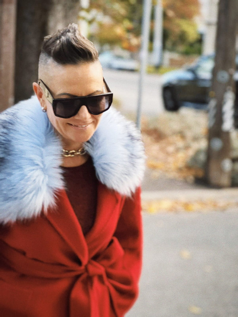 Lindsay Nicholas New York Apparel & Accessories Blue Faux Fur Collar