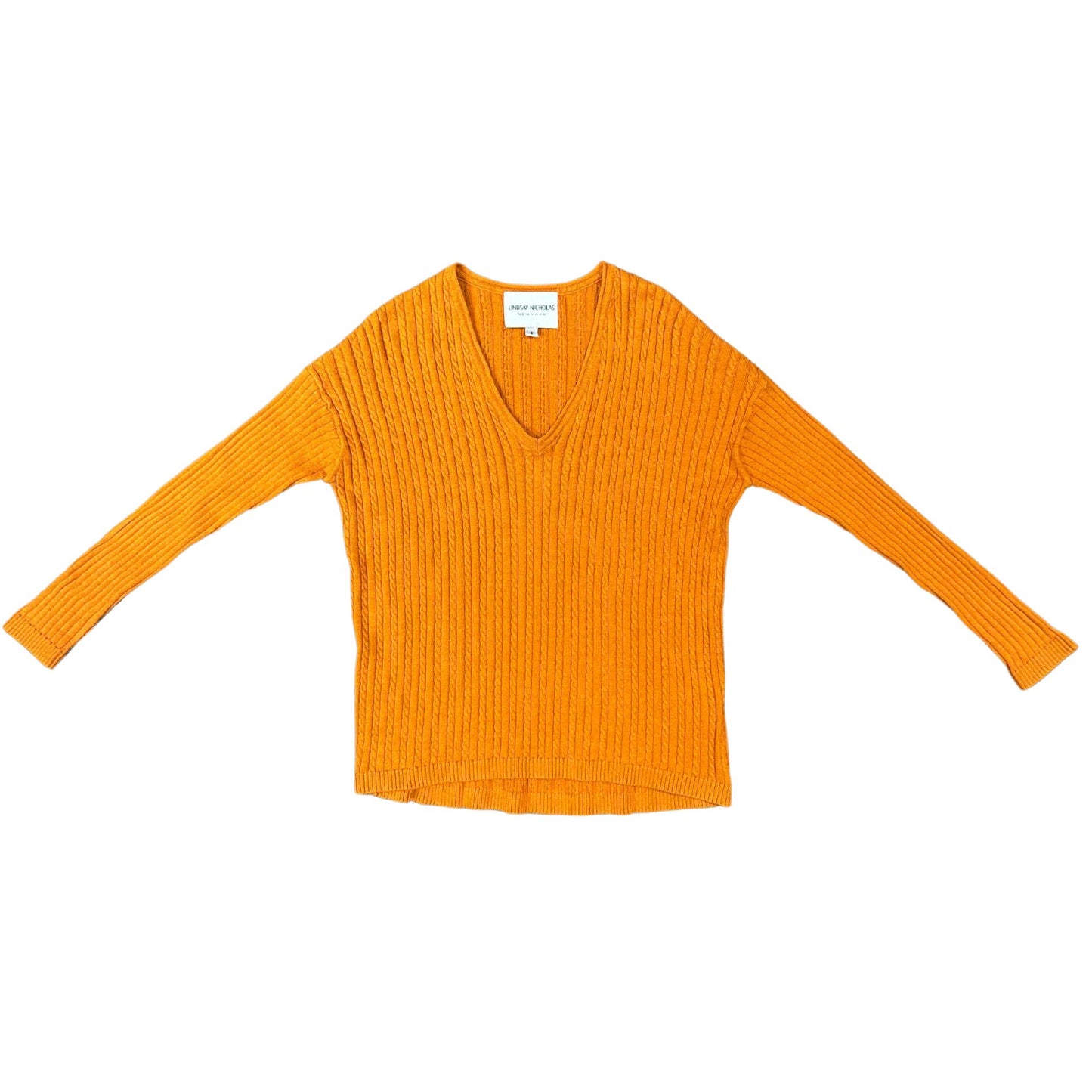 V-Neck Cable Sweater in Orange