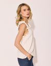 Lindsay Nicholas New York Top Frill V-Neck Shell in Creme