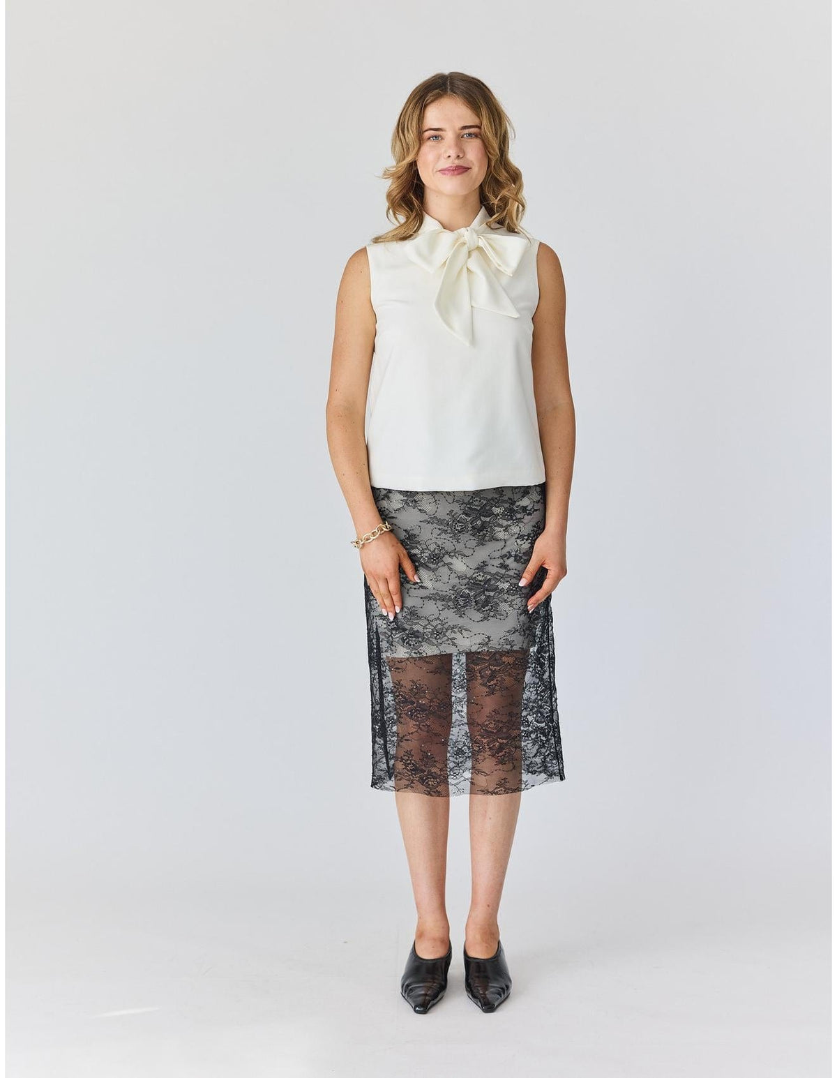 Lindsay Nicholas New York SKIRTS Lace Skirt in Black with Nude Slip