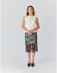 Lindsay Nicholas New York SKIRTS Lace Skirt in Black with Nude Slip