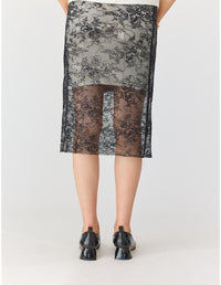 Lindsay Nicholas New York SKIRTS Lace Skirt in Black with Nude Slip