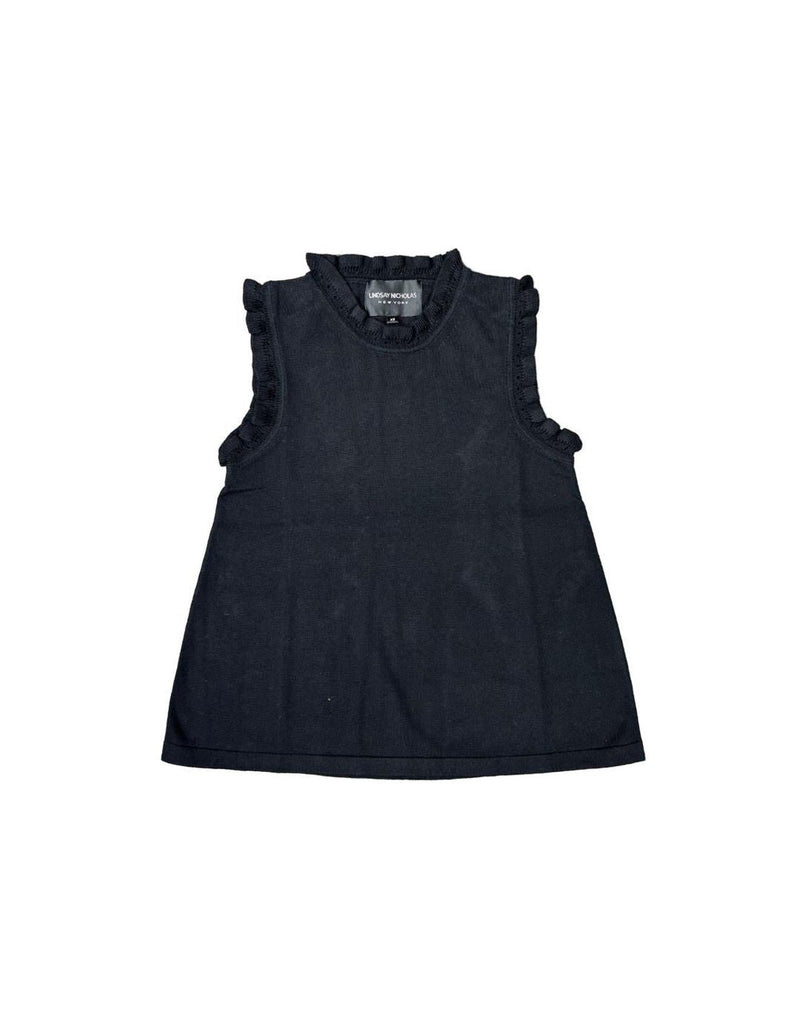 Lindsay Nicholas New York Top Frill Crewneck Shell in Black