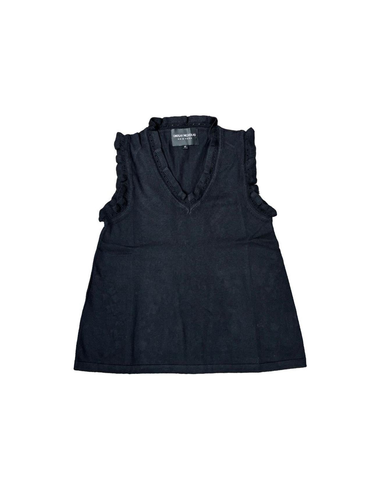 Frill V-Neck Shell in Black