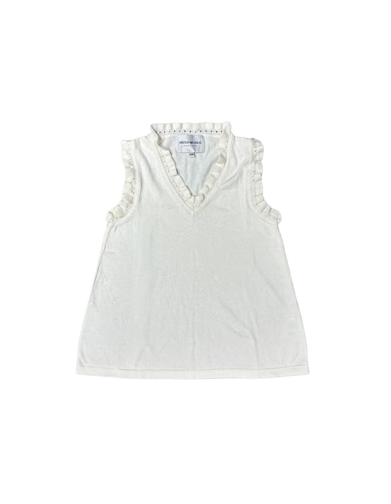 Frill V-Neck Shell in Creme