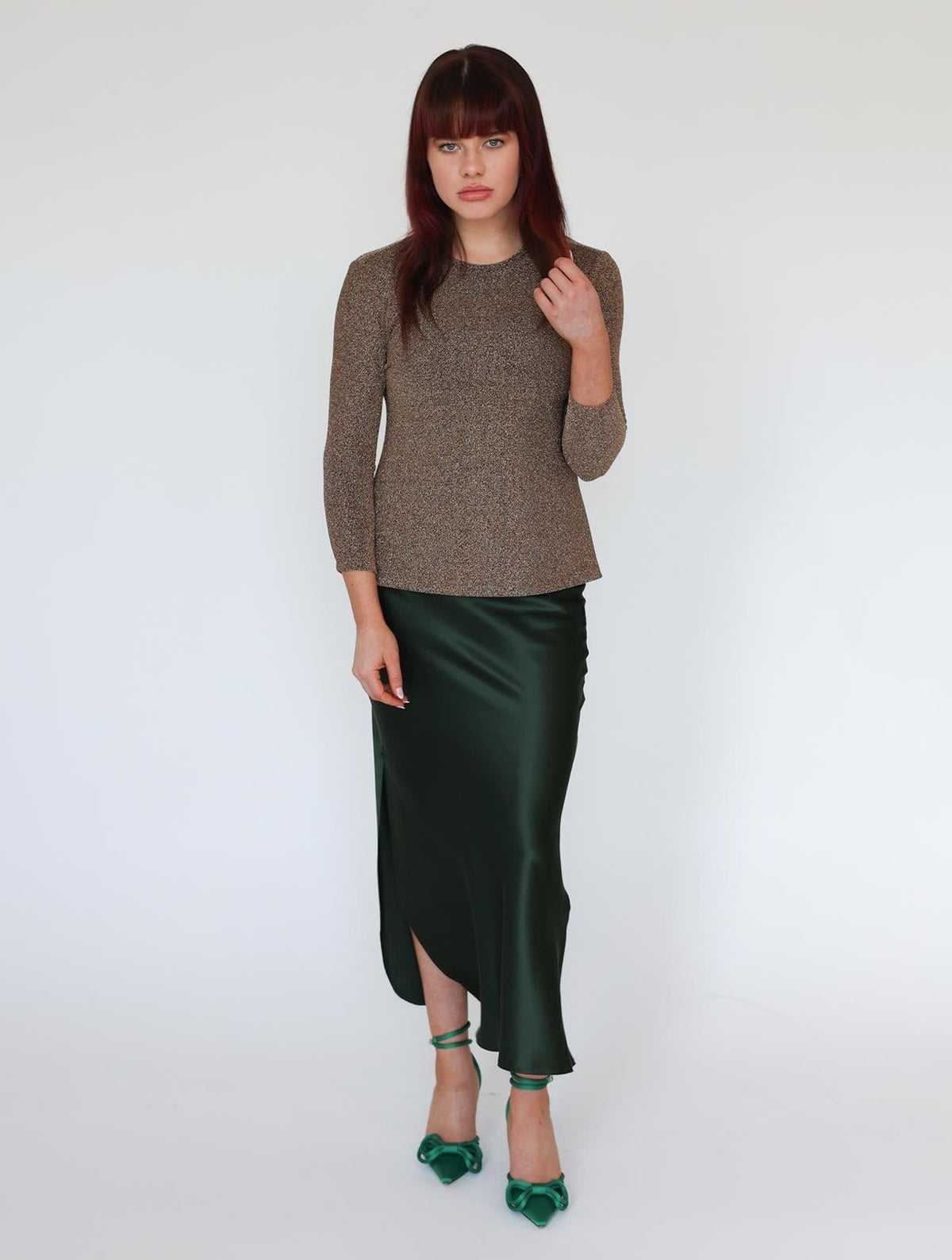 Lindsay Nicholas New York TOP Disco Glitter Bracelet Sleeve Top in Gold