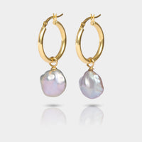Cove Fine Jewelry Earrings Small Hoop & Large Pearl Grey Oyster