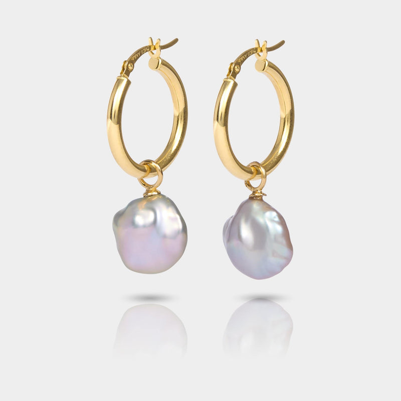 Cove Fine Jewelry Earrings Small Hoop & Large Pearl Grey Oyster