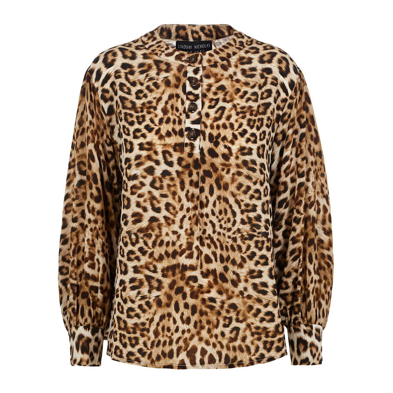 Lindsay Nicholas New York TOP Poet Blouse in Leopard Silk