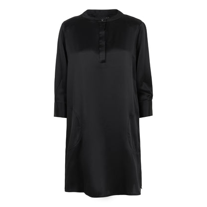 Shirt Dress in Black Silk Satin