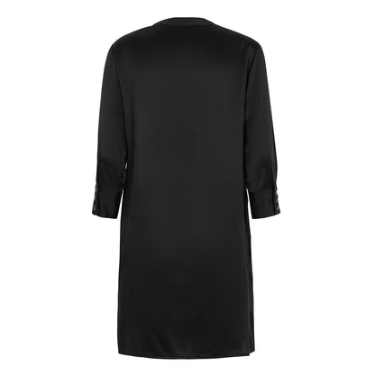 Shirt Dress in Black Silk Satin