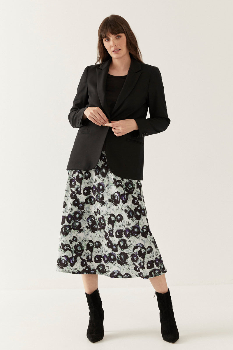 Lindsay Nicholas New York midi Duchess Skirt in Black & Purple Peony