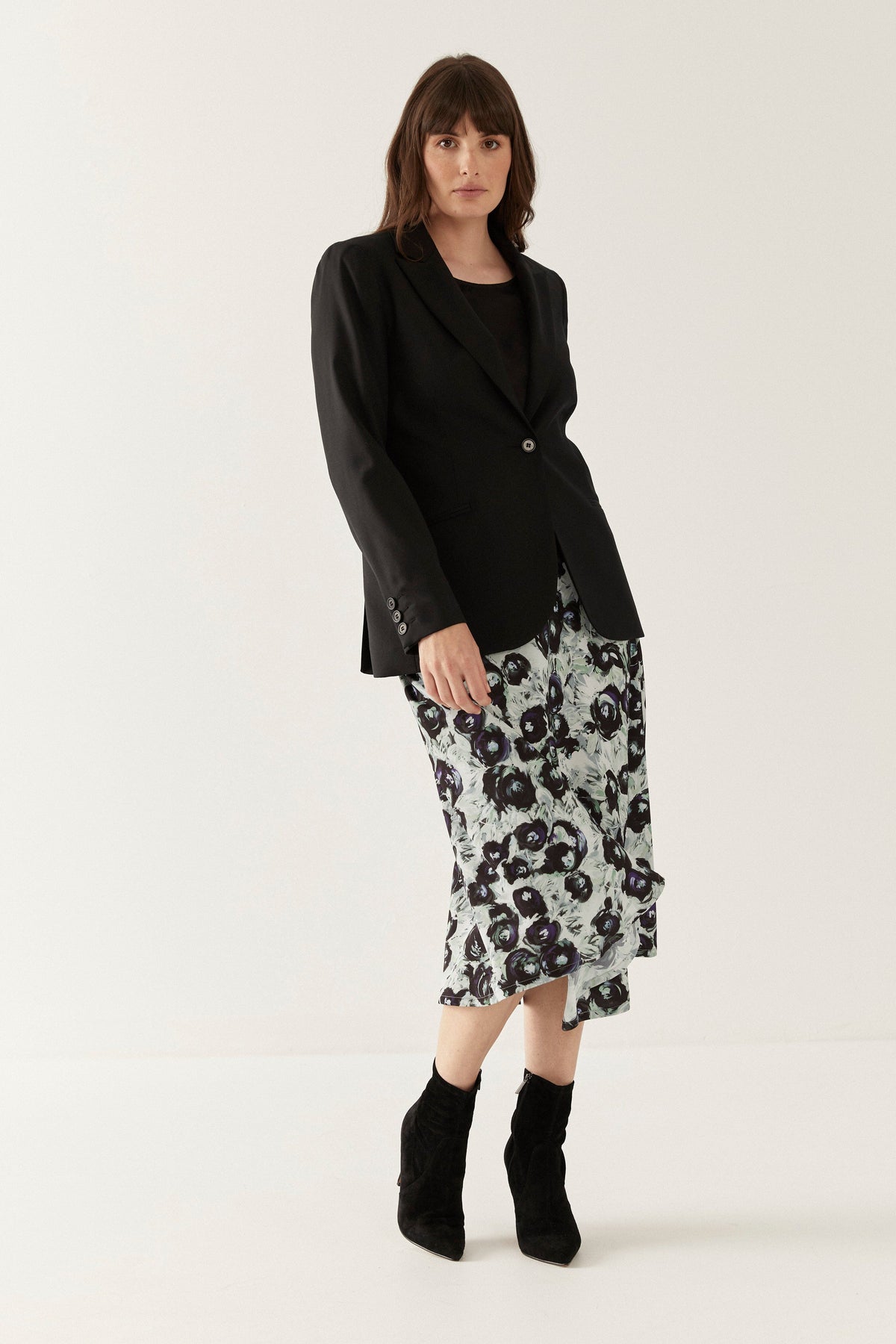 Lindsay Nicholas New York midi Duchess Skirt in Black & Purple Peony