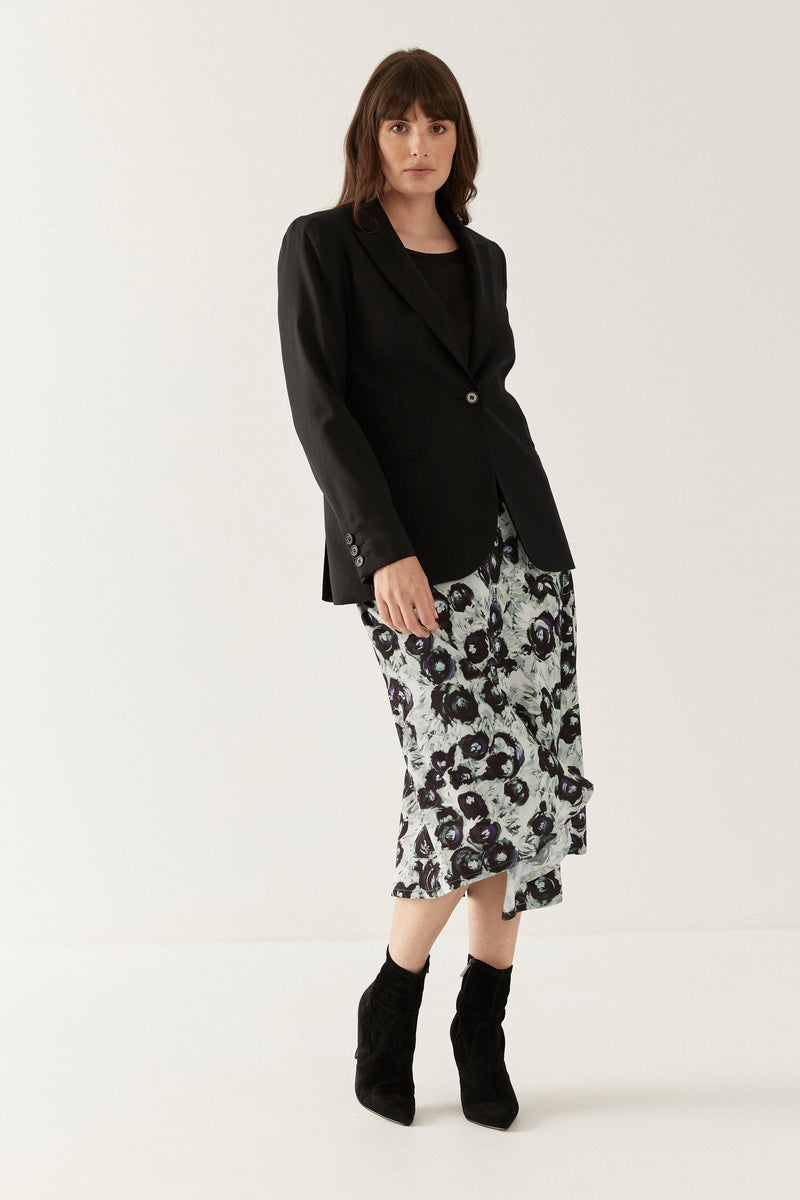 Lindsay Nicholas New York midi Duchess Skirt in Black & Purple Peony