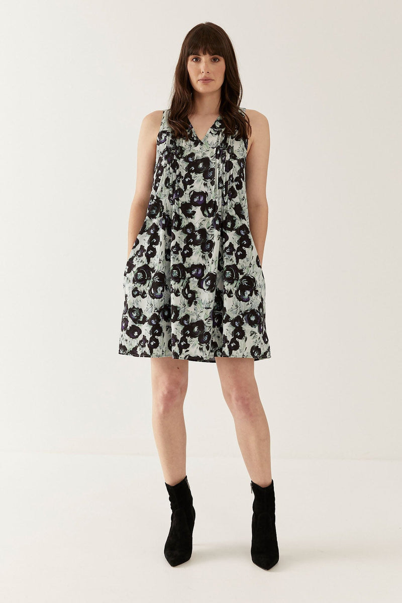 Lindsay Nicholas New York Dresses Pin-Tuck Mini Dress in Black and Purple Peony