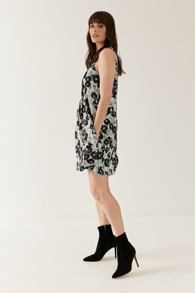 Lindsay Nicholas New York Dresses Pin-Tuck Mini Dress in Black and Purple Peony