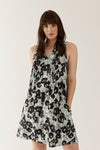 Lindsay Nicholas New York Dresses Pin-Tuck Mini Dress in Black and Purple Peony