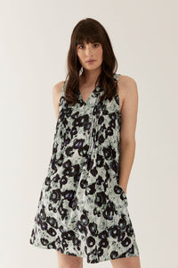 Lindsay Nicholas New York Dresses Pin-Tuck Mini Dress in Black and Purple Peony