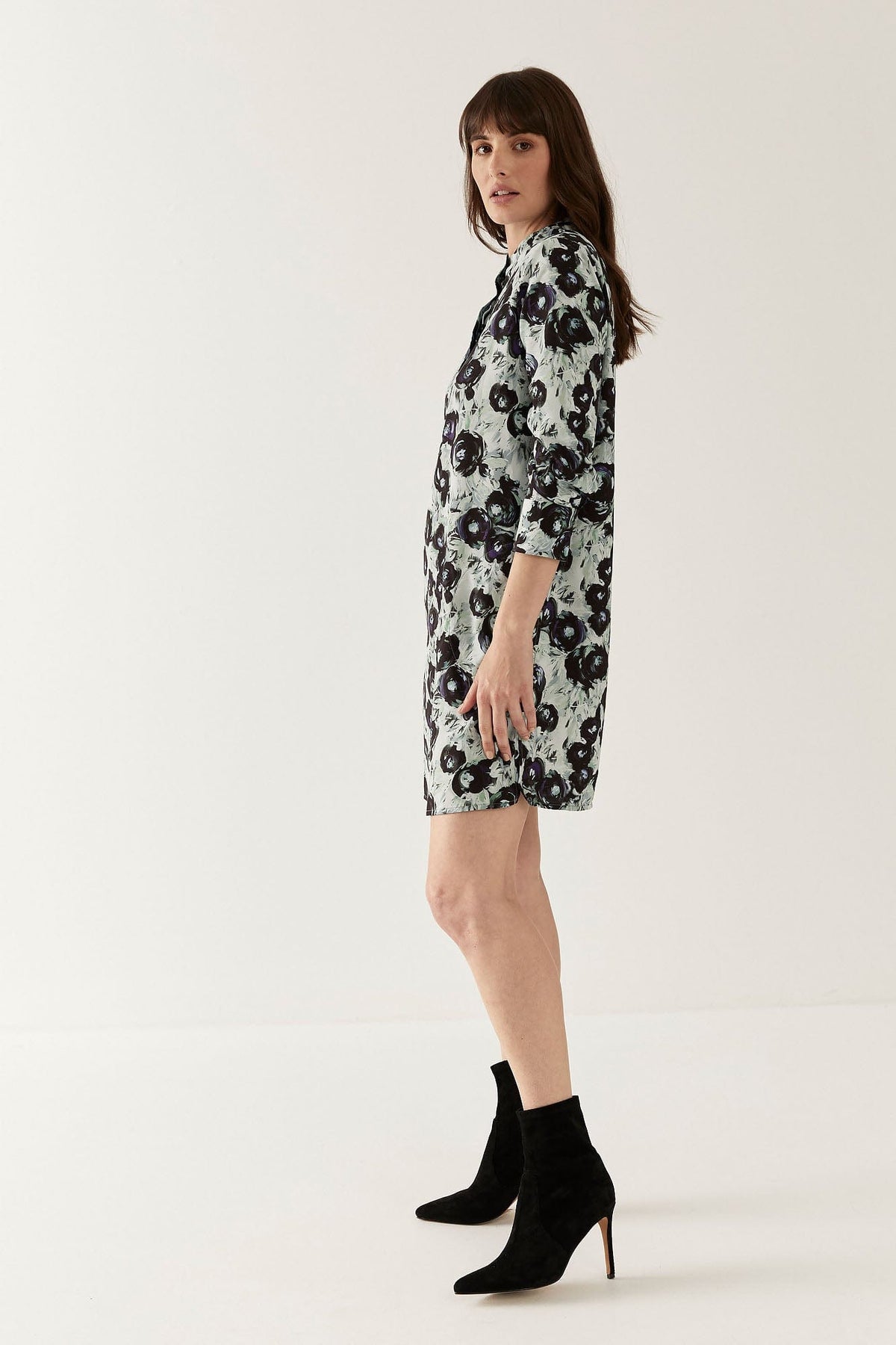 Lindsay Nicholas New York Dresses Shirt Dress in Black & Purple Peony
