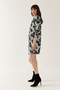 Lindsay Nicholas New York Dresses Shirt Dress in Black & Purple Peony