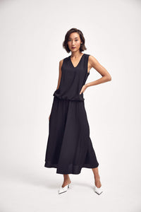 Lindsay Nicholas New York DRESS Romeo Blouson Dress in Black Recycled Poly
