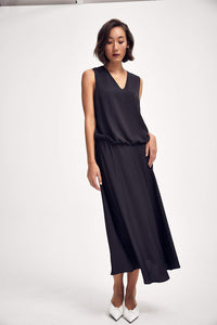 Lindsay Nicholas New York DRESS Romeo Blouson Dress in Black Recycled Poly