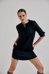 Lindsay Nicholas New York DRESS Shirt Dress in Black Silk Satin