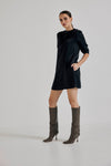 Lindsay Nicholas New York DRESS Shirt Dress in Black Silk Satin