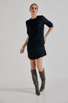 Lindsay Nicholas New York DRESS Shirt Dress in Black Silk Satin