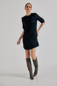 Lindsay Nicholas New York DRESS Shirt Dress in Black Silk Satin
