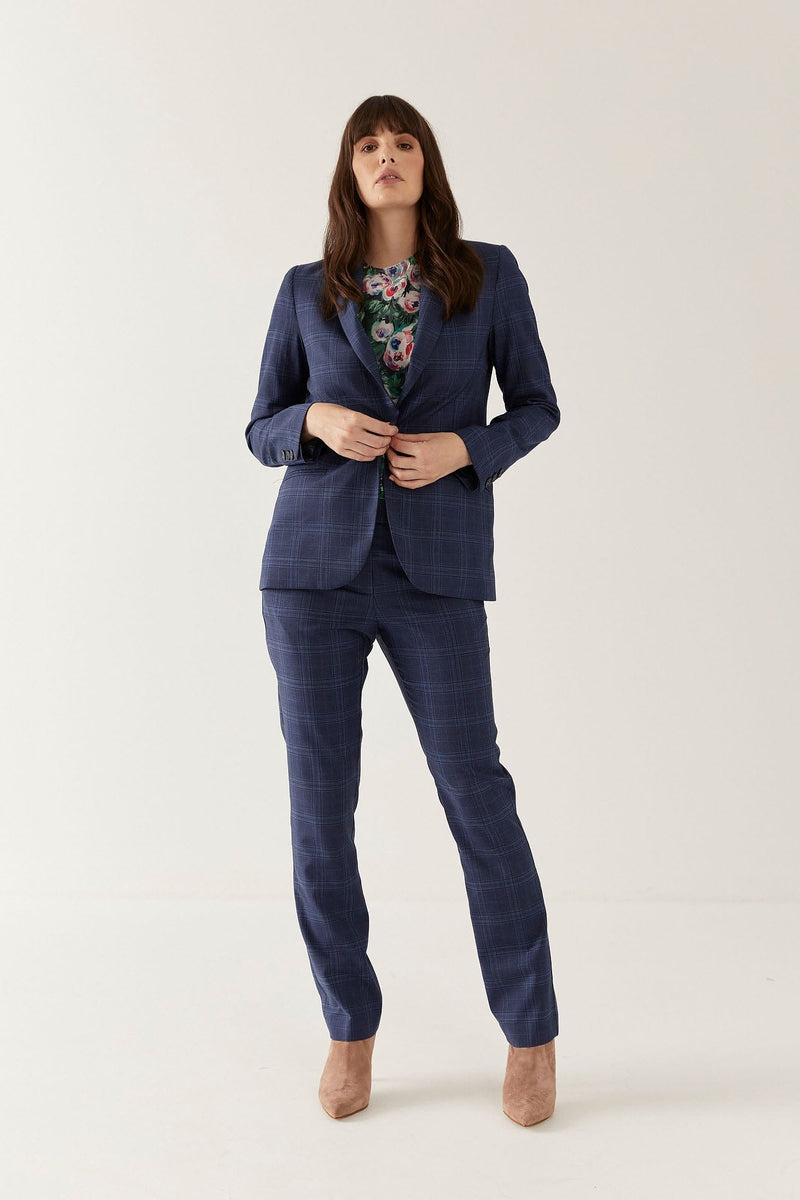 Lindsay Nicholas New York Pant Suits Elizabeth Trouser in Royal Blue Plaid