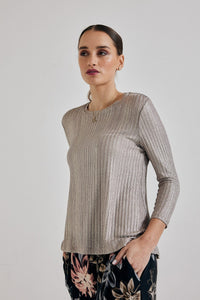 Lindsay Nicholas New York TOP Laura Crew Neck in Antique Shimmer