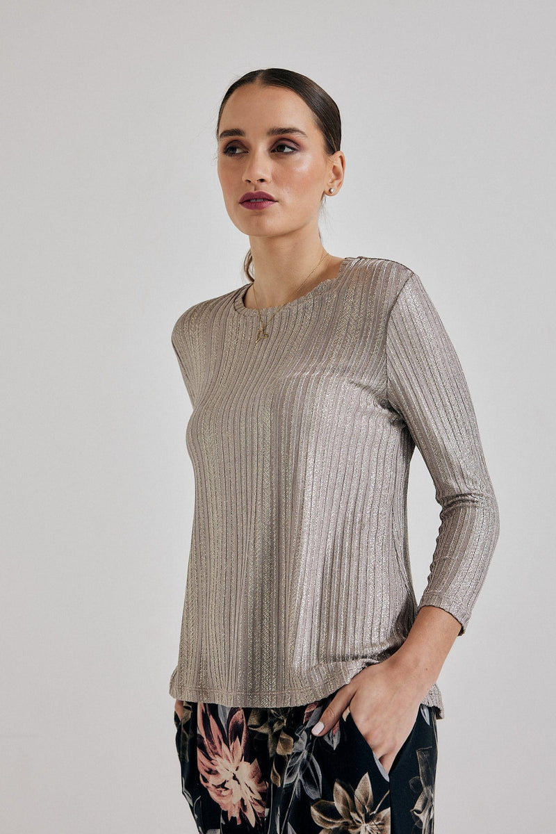 Lindsay Nicholas New York TOP Laura Crew Neck in Antique Shimmer