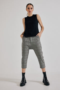 Lindsay Nicholas New York Pants Maverick Drop Crotch Pant in Grey/Burgundy Check
