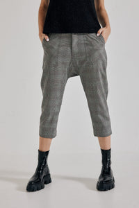 Lindsay Nicholas New York Pants Maverick Drop Crotch Pant in Grey/Burgundy Check