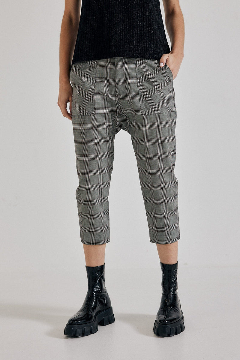 Lindsay Nicholas New York Pants Maverick Drop Crotch Pant in Grey/Burgundy Check