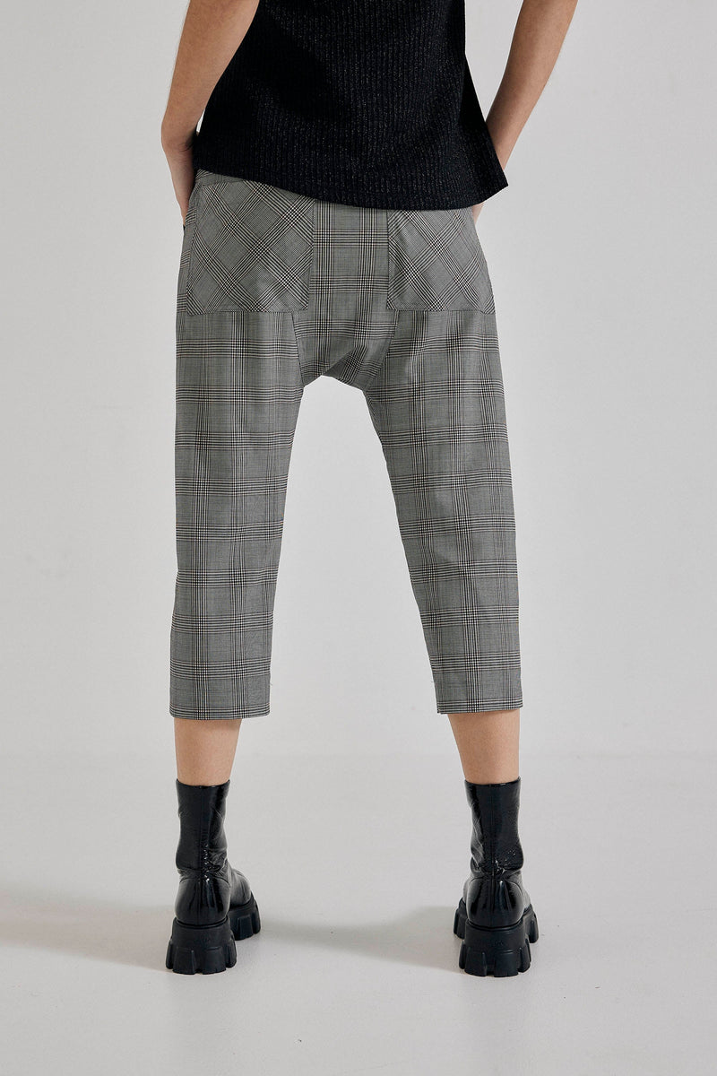 Lindsay Nicholas New York Pants Maverick Drop Crotch Pant in Grey/Burgundy Check