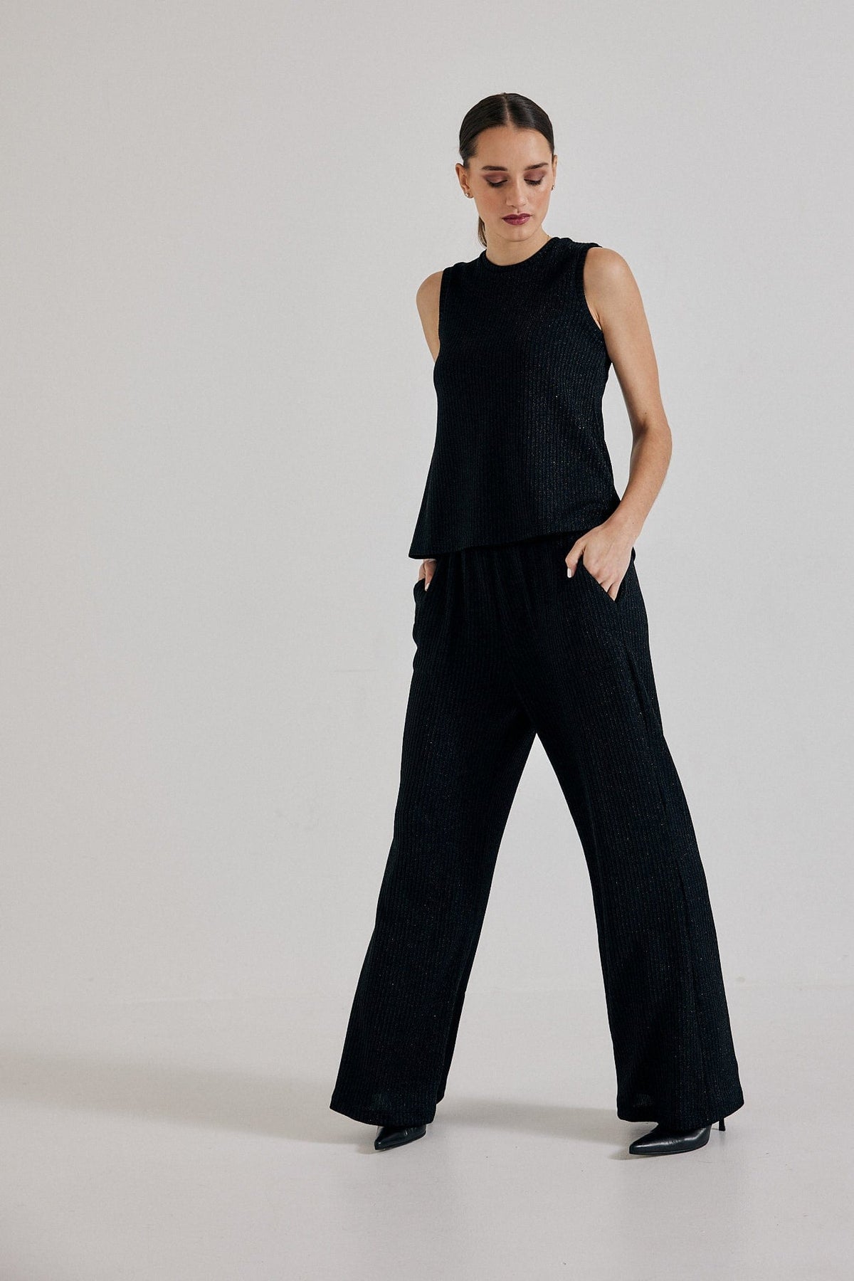 Lindsay Nicholas New York Pants Disco Glitter Pant in Black