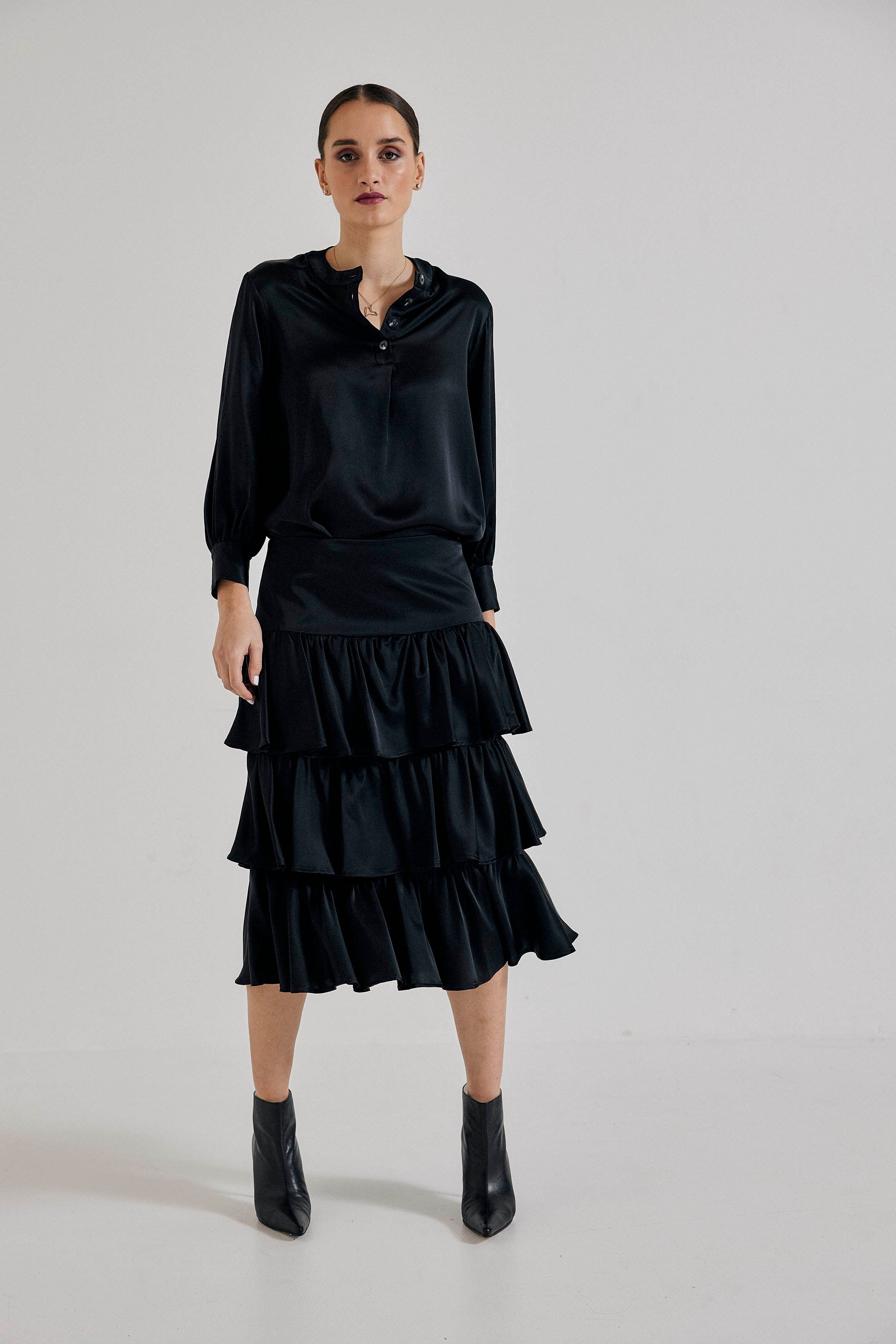 Lindsay Nicholas New York Skirts Elena Francesca Tiered Skirt in Black