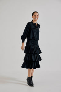 Lindsay Nicholas New York Skirts Elena Francesca Tiered Skirt in Black