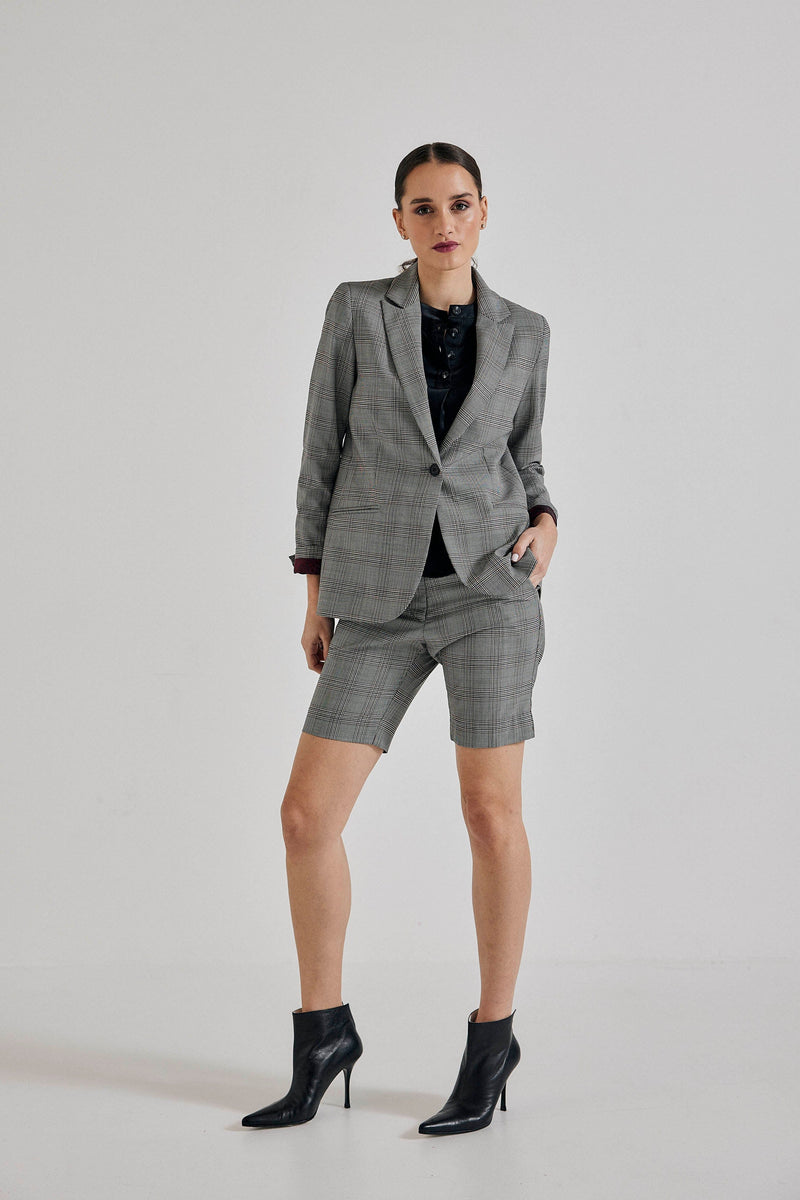 Lindsay Nicholas New York Shorts Elizabeth Short in Grey and Burgundy Plaid