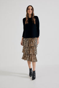 Lindsay Nicholas New York Skirts Elena Francesca Tiered Skirt in Leopard