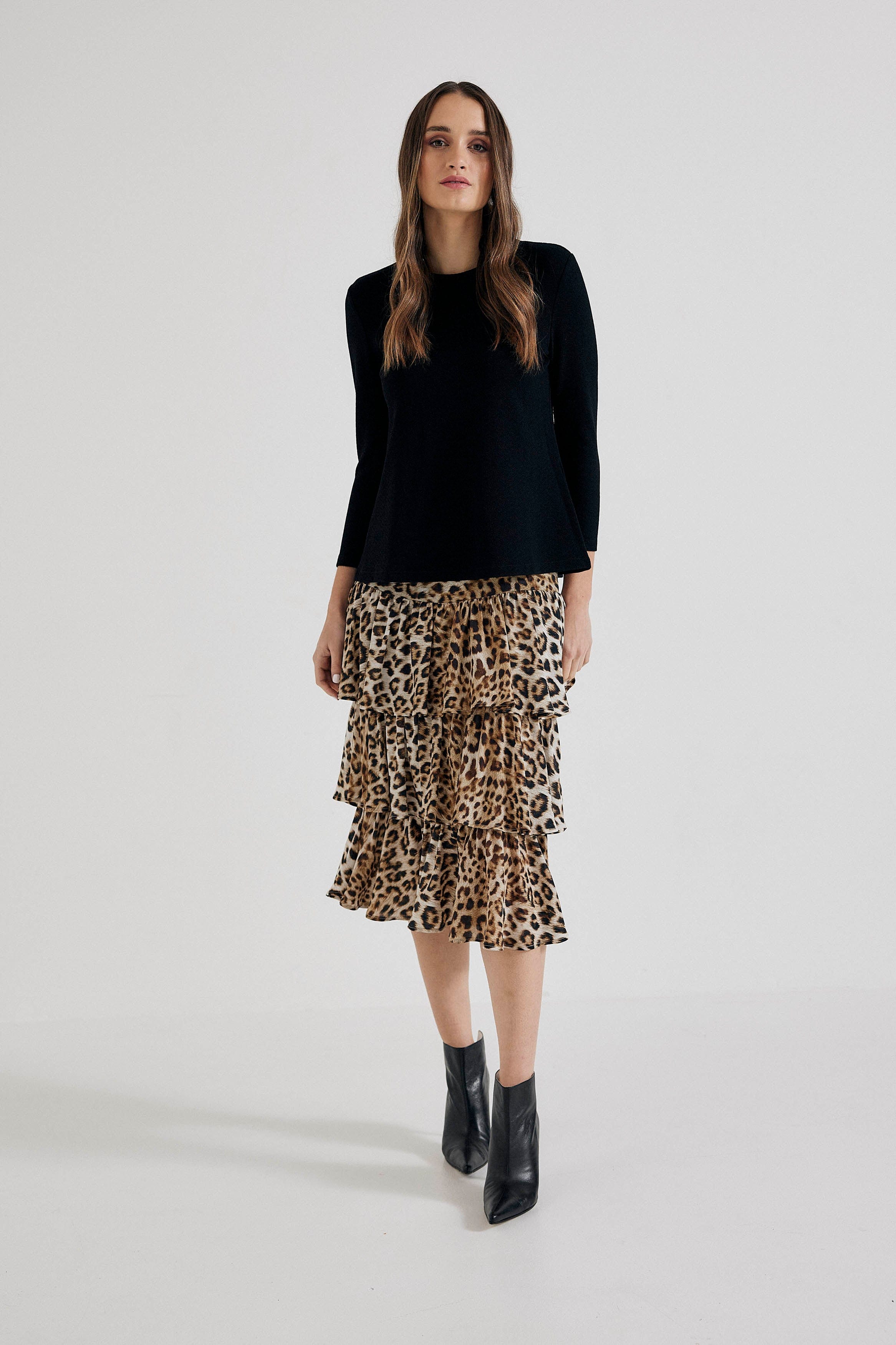 Lindsay Nicholas New York Skirts Elena Francesca Tiered Skirt in Leopard