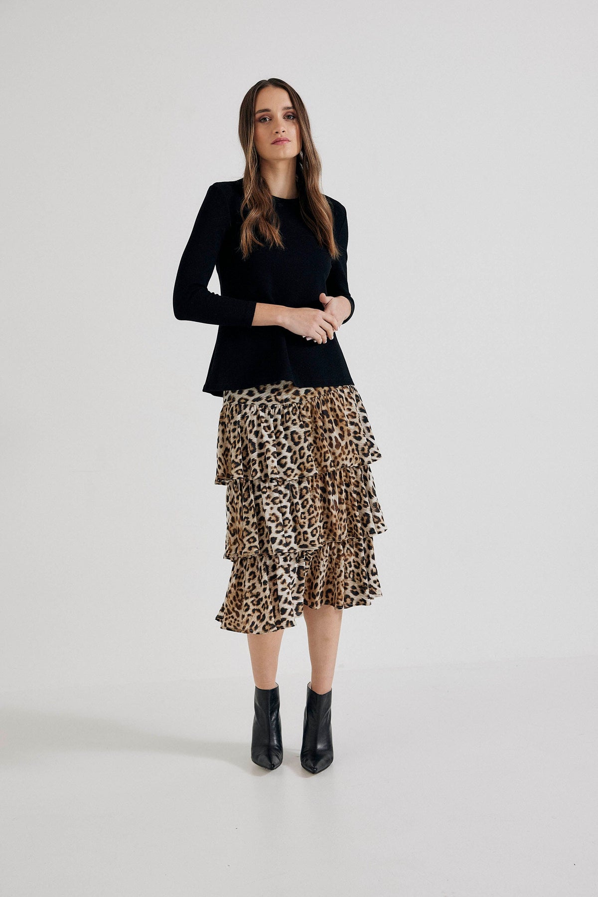 Lindsay Nicholas New York Skirts Elena Francesca Tiered Skirt in Leopard