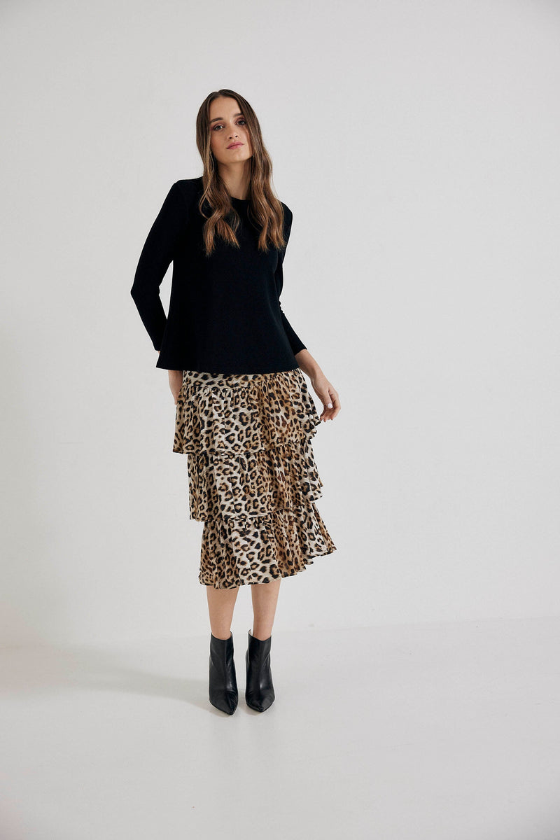 Lindsay Nicholas New York Skirts Elena Francesca Tiered Skirt in Leopard